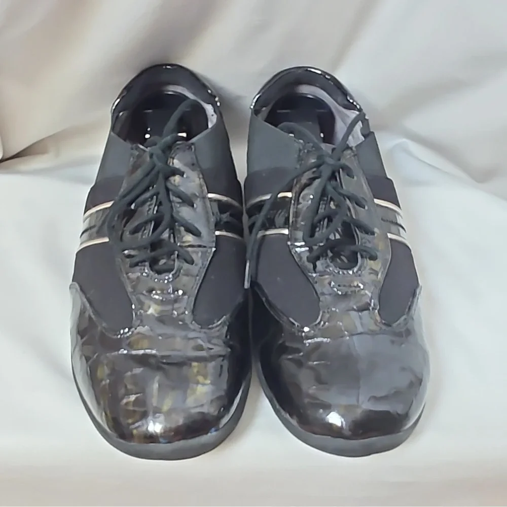 Ros Hommerson Nancy Black Leather Comfort Sneakers Women's 8.5 WW Lace Up